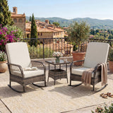 Garvee Patio Sofa Set for Porch & Deck, 3-Piece Brown Rattan Swivel Glider Chairs with Glass Table and Thick Cushions