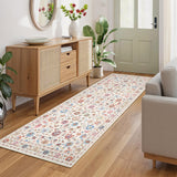 Garvee Beige Vintage Floral Runner Rug 2x6 – Washable Non-Slip Low Pile Hallway Rug for Entryway, Kitchen & Bedroom
