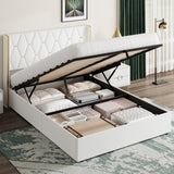 Garvee Storage Bed Queen with Upholstered Wingback Headboard, Modern Queen Size Hydraulic Bed Frame with Strong Wood Slats Support, No Box Spring Needed, Easy Assembly, White - White