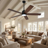 Garvee Modern 52" Ceiling Fan in Hanging Bar Design with 3-Color Temperature LED Light, Quiet Reversible DC Motor and Remote for Bedroom, Living Room and Dining Room, Black & Walnut - Black & Walnut