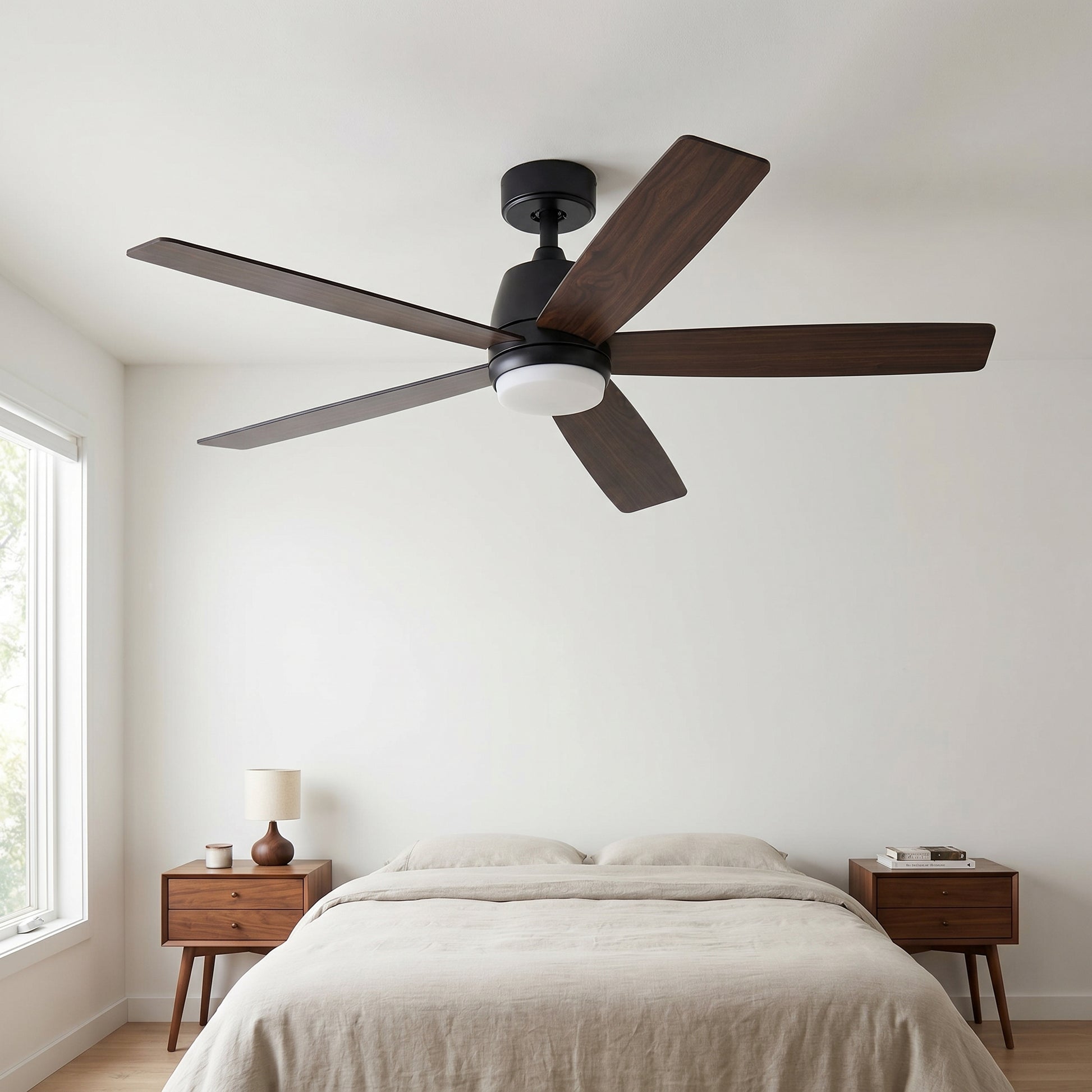 Garvee Modern 52" Ceiling Fan in Hanging Bar Design with 3-Color Temperature LED Light, Quiet Reversible DC Motor and Remote for Bedroom, Living Room and Dining Room, Black & Walnut