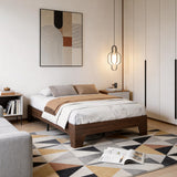Garvee Twin Size Platform Bed Frame Wood-Look Finish Sturdy Slats Engineered Wood No Box Spring Needed Open-Side Minimalist Design Easy Assembly Nature Bedroom - Natural Walnut