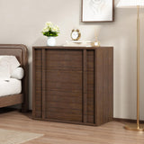 Garvee Modern Wooden Bedside Table - 3 Drawers Compact Bedside Table - Vertical Handle - Storage Cabinet for Bedroom, Living Room, Entryway - Brown-Red - Red-Brown