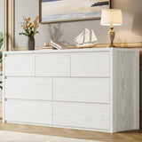 Garvee Modern 7 Drawer Dresser for Bedroom – Wide Chest of Drawers – Spacious Wooden Storage Organizer for Living Room, Hallway, Entryway – Embossed White (AB Package) - White