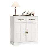 Garvee Modern Farmhouse Buffet Sideboard Cabinet – 33.5" Storage Credenza with 4 Drawers, 2 Doors, Adjustable Shelves, Gold Handles – Perfect for Kitchen, Dining, Coffee Bar – Vintage White