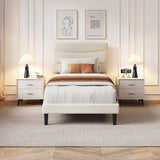 Garvee Minimalist & Durable – Twin XL Upholstered Platform Bed Frame with Soft Padded Headboard, Wood & Metal Slat Support, Noise-Free, No Box Spring Needed, Modern Design, Easy Assembly – Light cream Soft fabric, Twin XL, light cream soft fabric - Beige