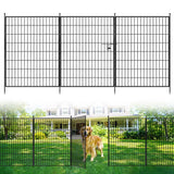 Garvee No-Dig Garden Fence with Gate, 40" H × 23.6 FT L, 10-Panel Rustproof Metal Animal Barrier with Ground Stakes for Yard, Lawn and Flower Beds, Black