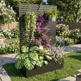 Garvee Elevated Garden Bed with Trellis, 0.6 mm Galvanized Steel Raised Planter, Black, for Climbing Plants on Patio and Backyard,Black - Black