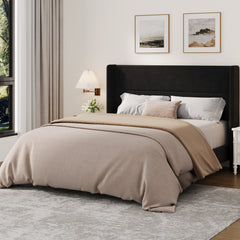 Garvee Full Bed Frame with Wingback Headboard, Velvet Upholstered Platform Bedframe with Sturdy Wooden Slats Support Full Size, No Box Spring Needed, Easy Assembly, Black - Black