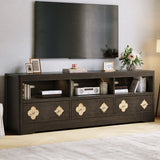 Garvee 70in TV Stand for TVs Up to 85", Mid Century Modern Entertainment Center with Storage Engraving Drawer and Open Shelves, TV Console Media Cabinet for Living Room, Bedroom, Brown - Brown