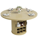 Garvee Modern Round Dining Table for 4-6 with 3-Tier Dustproof Storage Shelf and Sliding Wood Door, Space-Saving Pedestal Table for Kitchen or Dining Room, Oak Finish, Natural Wood Color