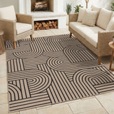 Garvee 5×7 Easy Jute Rug, Washable Area Rug, Modern Arch Stripe Textured Rug, Non-Slip Soft Indoor Carpet for Living Room, Bedroom & Entryway (Black/Natural Rainbow) - Nature/Black