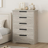 Garvee Modern 5 Drawer Dresser for Bedroom - Wide Gray Wooden Storage Chest - Built-in Handles - Large Organizer for Living Room, Nursery, Hallway, Entryway - Datong 40084 Gray - Gray