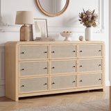 Garvee 9-Drawer Dresser for Bedroom, 59–60" Wide Wood Chest of Drawers - Large Storage Drawers Organizer - Anti-Tip Kit - Farmhouse Style - Color: Log - Natural Oak