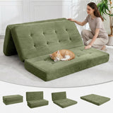 Garvee 6-Inch Tri-Fold Mattress, Foldable Floor Sofa Bed with High-Density Support Foam & Tufted Design – Portable Guest Bed for Camping, Dorm, Living Room, Soft Corduroy Fabric, Green 80" x 60" - Green