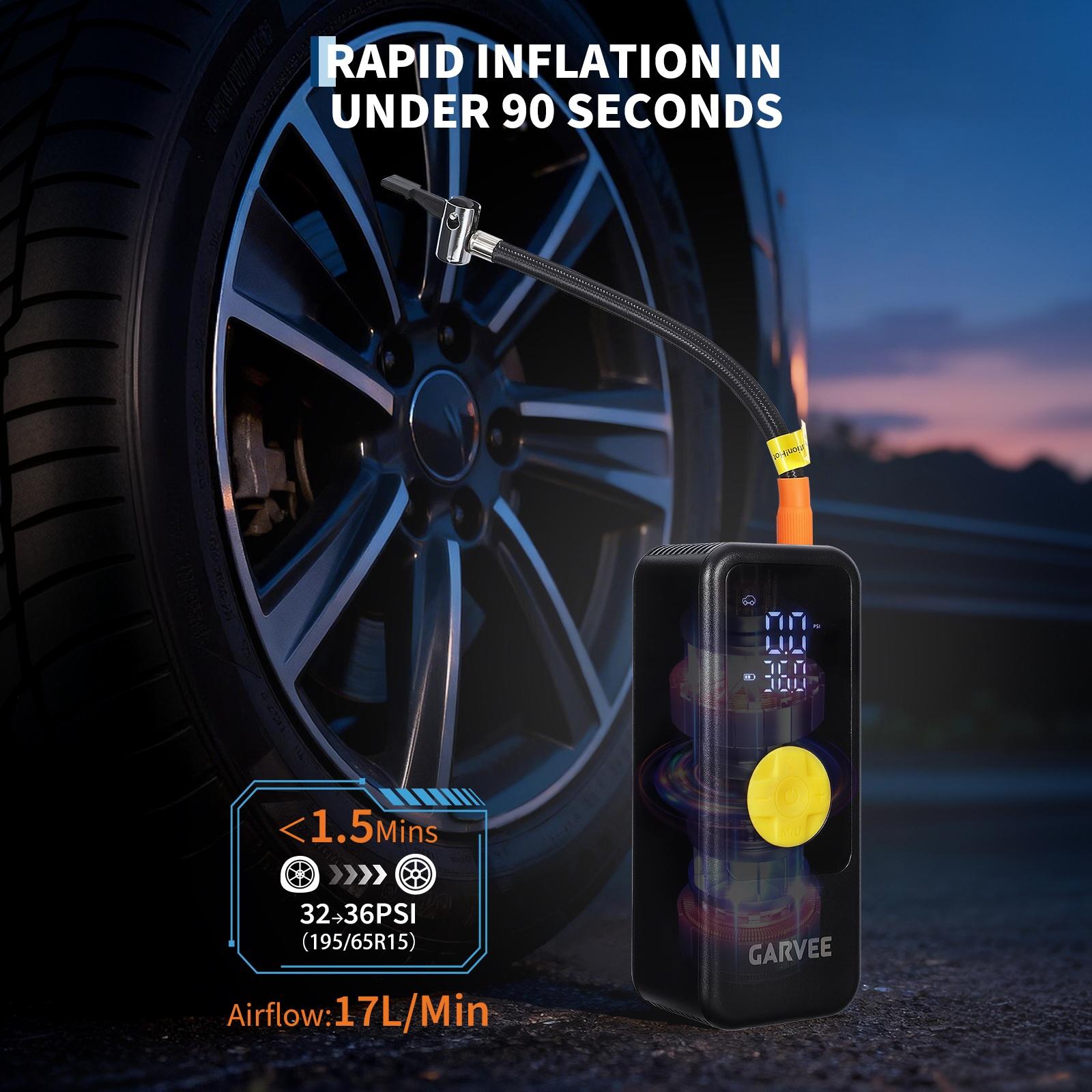Garvee Cordless Tire Inflator – 150PSI Portable Air Compressor With Digital Gauge, Auto Shut-Off, Type-C Charging, And LED Light – For Car, Motorcycle, Bike, Balls