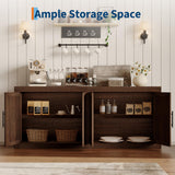 Garvee Modern Farmhouse Sideboard Buffet Cabinet – 71" Brownish Red Credenza with 4 Wooden Doors – Large Storage for Dining Room, Kitchen, Living Room, Coffee Bar – Color: Brownish Red, 4 Wooden Doors