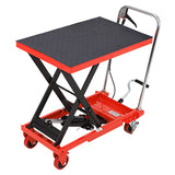 Garvee Heavy Duty Hydraulic Lift Table Cart for Stairs – 500 lbs Capacity, Single Scissor Manual Lifting, 28.5" Max Height, Non-Slip Platform, 4 Wheels for Safe Material Handling and Transportation
