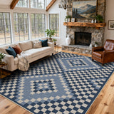 Garvee 5' x 7' Geometric Indoor Outdoor Rug, Washable Easy Jute-Style Linen-Look Reversible Non-Slip Rug for Living Room & Patio, Blue - Blue