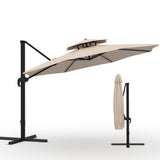 Garvee Cantilever Patio Umbrella for Garden & Poolside, 10 x 10 FT 360° Rotating Shade with 3-Height Aluminum Frame and Oxford Fabric, Khaki