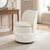 Garvee Vanity Chair with Storage, 360° Swivel Makeup Chair with Back, Modern Barrel Chair Upholstered Ottoman for Bedroom, Dressing, Living Room - White-Velvet