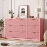 Garvee 9 Drawers Dresser for Bedroom - 59" Wide Modern Fluted Chest of Drawers with Golden Metal Handles, Large TV Stand Multi-Function Home Organizer for Living Room, Entryway, Hallway, Pink - Pink