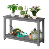 Garvee Outdoor Console Table for Patio and Porch, 48-Inch 2-Tier Solid Wood Side Table with Adjustable Feet, Weather-Resistant, Gray