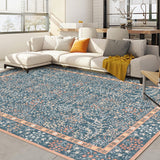 Garvee 10' × 13' Vintage Floral Area Rug, Soft Washable Low-Pile Polyester Carpet for Living Room, Bedroom and Dining Room, Blue - Blue