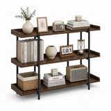 Garvee Narrow 3-Tier Bookshelf with Guardrail – Industrial Matte Black & Walnut Open Bookcase – Space-Saving Storage and Display Shelf for Bedroom, Living Room, Home Office – Matte Black + Walnut, USA - Brown