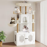 Garvee Multi-Level Cat Tree with Hidden Litter Box Enclosure – Soft Perch, Hammock, Sisal Scratching Posts, Modern Cat Condo Furniture for Living Room – Cat Tower for Indoor Cats – Vintage White - Retro White