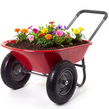 Garvee Wheelbarrow Garden Cart, 2-Wheel Heavy-Duty Utility Cart with Built-In Stand, Red, for Home Garden and Yard Work - Red