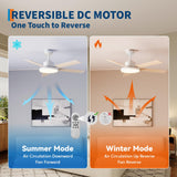 Garvee Modern Ceiling Fan with Light & Remote - 6-Speed Reversible DC Motor, 3CCT Dimmable LED, Memory & Timer, Indoor/Outdoor - 52 in, Wood Grain Light/White