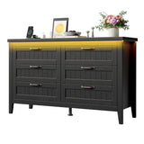 Garvee 6 Drawer Dresser with Power Outlet, Black Dresser with LED Light, Modern Chest of Drawers for Closet, Double Wide Drawer Organizer Cabinet for Bedroom, Living Room - Black