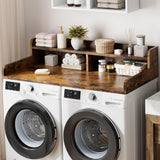 Garvee 54" Washer Dryer Countertop with 2-Tier Shelf, Wooden Laundry Countertop with Non-Slip Pad and Guard Rails, Washer and Dryer Topper for Laundry Room Organization - Retro