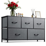 Garvee Wide 5-Drawer Fabric Dresser Chest for Bedroom, Closet or Living Room – Sturdy Metal Frame, Removable Drawers, Modern Black & Walnut, Easy Assembly – Walnut + Black Bug Design - Pause - Retro Color