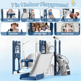 Garvee 3-in-1 Toddler Slide & Swing Set, Freestanding Indoor/Outdoor Kids Playground with Climber Steps, Sturdy HDPE Plastic, Ages 1-6 - Blue-Gray - USA - Blue-Gray