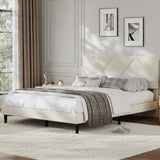 Garvee Full Size Upholstered Bed Frame with Soft Headboard, Modern Platform Bed with Wooden Slats Support, No Box Spring Needed, Easy Assembly, White - T-White