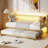 Garvee Daybed with Trundle, Metal Twin Trundle Bed with Charging Station & LED Lights, Sofa Beds Frame with Pull Out Bed for Living Room, Guest Room, Apartment, Small Spaces, Gold - Gold