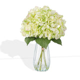 Garvee Artificial Green Hydrangea Flowers in Vase, Multi-Head Silk Hydrangeas with Faux Water Base, Lifelike Faux Flower Arrangement for Home Décor, Table Centerpiece, Wedding - Green