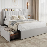 Garvee Full Size Upholstered Platform Bed Frame with Storage Headboard, Bookcase & 2 Drawers - Modern, Noise-Free, No Box Spring Needed, Easy Assembly, Bedroom Furniture - Full Size, Grey - Light Gray