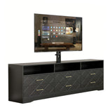 Garvee Modern Entertainment Center TV Stand with Height Adjustable Mount – 6 Deep Storage Drawers – Fits 35-80 Inch TVs – Wooden Media Console Table for Living Room or Bedroom – Farmhouse Style, Black - Black