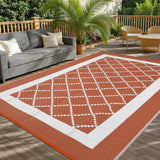 Garvee Waterproof Outdoor Rug 8x10ft – Reversible Terracotta Orange/White Geometric Carpet for Patio, Beach, Camping – UV Resistant, Easy Clean, Non-Slip Mat - Terracotta