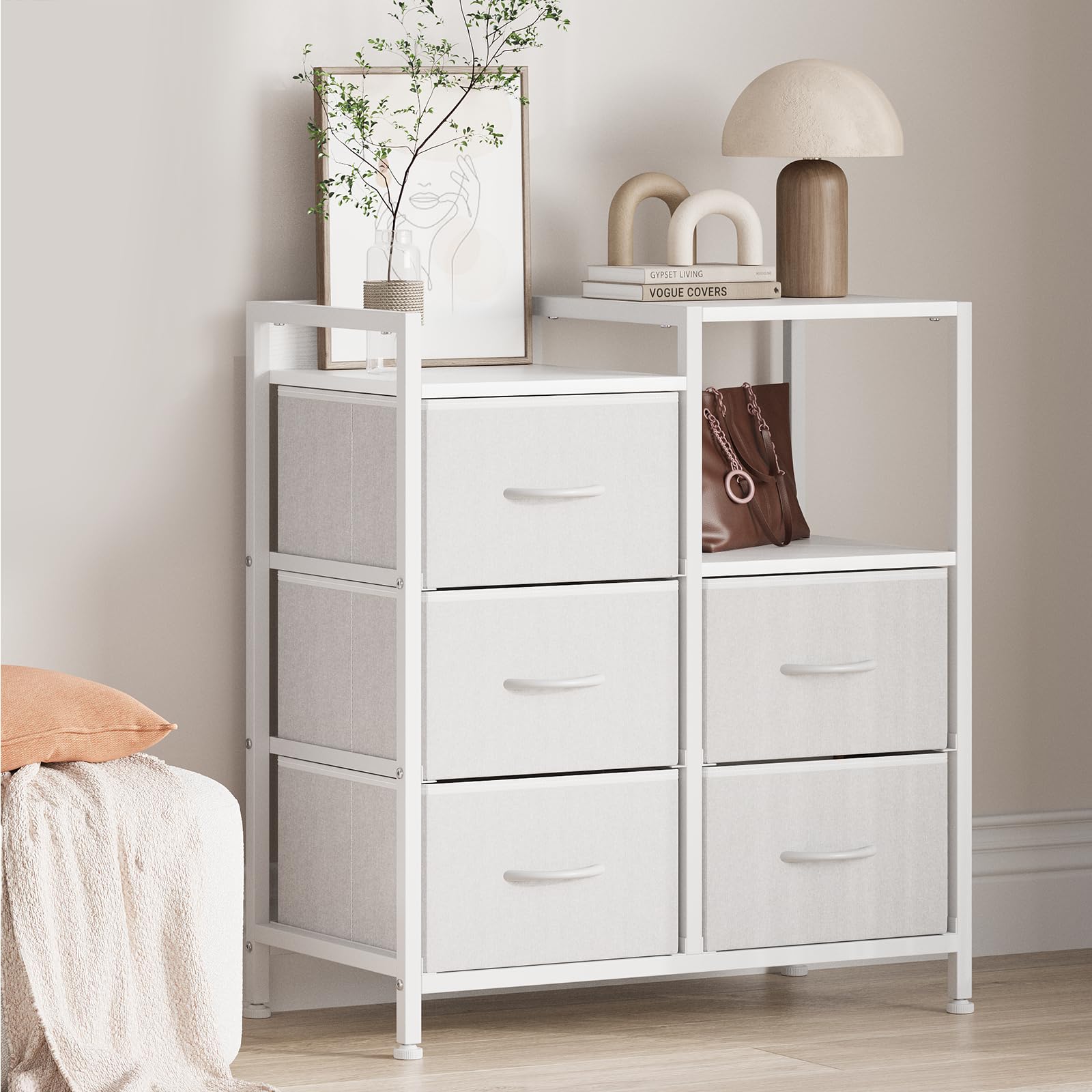 Garvee 5 Drawer Mobile File Cabinet With Fabric Drawers & Open Shelf ...