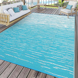 Garvee Waterproof & Reversible Outdoor Patio Rug 9x12ft - Modern UV Resistant Plastic Straw Carpet - Striped Design for Deck, Backyard, Balcony, Porch, Picnic, Beach, Light Blue/White - Light Blue
