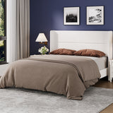 Garvee Queen Bed Frame with Wingback Headboard, Velvet Upholstered Platform Bed Frame with Sturdy Wooden Slats Support Queen Size, No Box Spring Needed, Easy Assembly, White - White