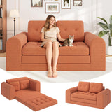 Garvee Space-Saving Convertible Corduroy Sofa Bed - 59" Folding 2-Seater Futon Loveseat with Round Armrests - Comfortable Sleeper for Living Room or Bedroom - No Assembly Needed - Orange - Orange