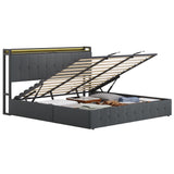 Garvee Upholstered Lift-Up Storage Bed Frame with LED Lights, Button-Tufted Headboard, Built-In Charging Station, Heavy Duty Metal Platform, Wooden Slats, Noise-Free, No Box Spring Needed - King Size, Dark Grey (includes GRB LED/socket) - Gray with Lights