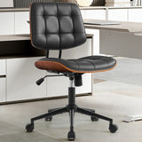 Garvee Office Chair No Arms with Wheels Adjustable Backrest 4-Level Lumbar Support PU Leather Modern Walnut Style Small Computer Chair 360° Swivel Rocking Function Black for Office Meeting Room - Black