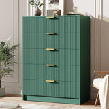 Garvee 5 Drawer Dresser for Bedroom 41 Inch Tall Vertical Fluted Chest of Drawers with Gold Metal Handles Multi Function Storage Organizer Pink Finish - Green