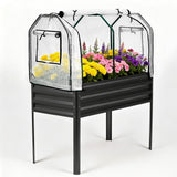 Garvee Galvanized Raised Garden Bed with Greenhouse Cover – Elevated Planter Box with Legs, Built-in Spray Tube, 400lb Capacity, Perfect for Patio, Backyard, or Balcony – Black, 48x24x55in